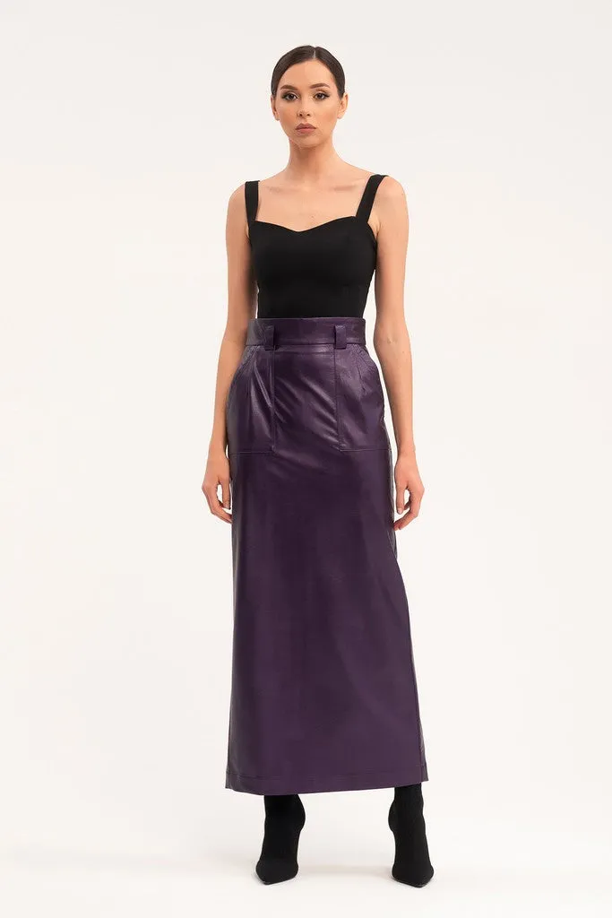 Purple Casual Solid Color A-line Tea Skirt with Pockets