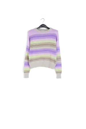 Purple, mint green and beige striped knit sweater