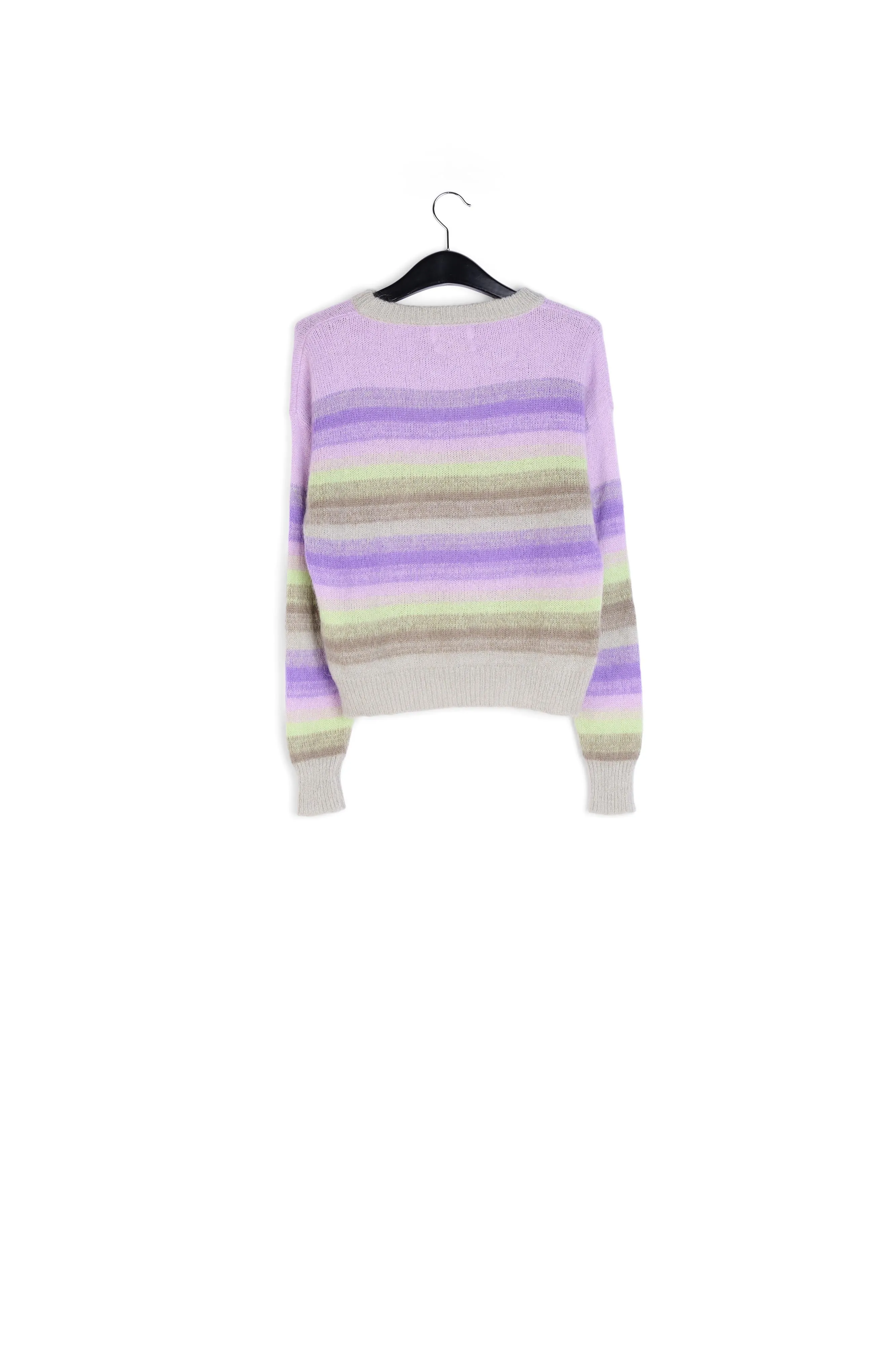 Purple, mint green and beige striped knit sweater