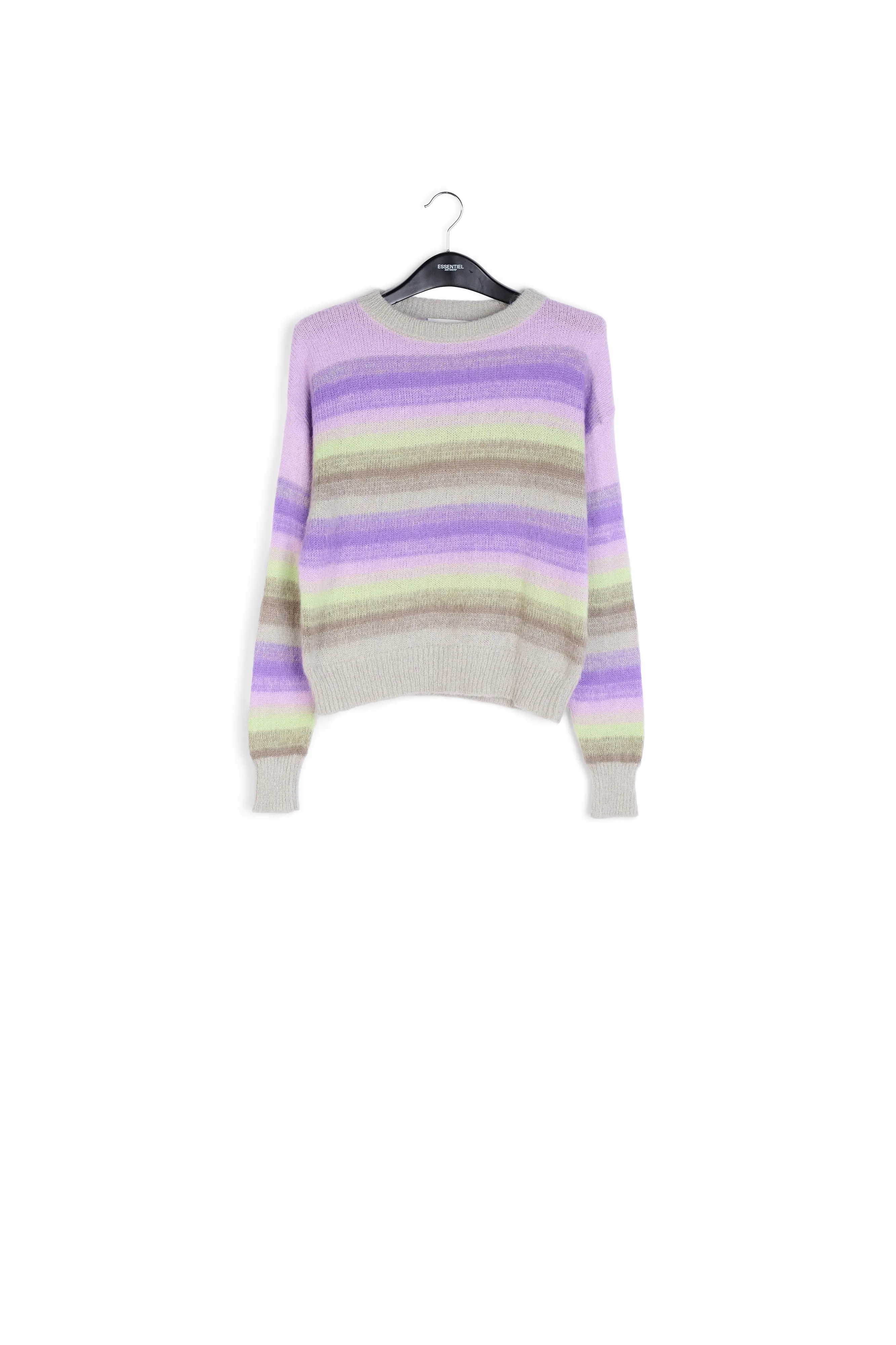 Purple, mint green and beige striped knit sweater