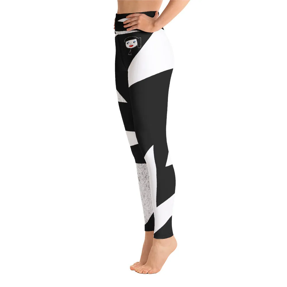 "Lynn Beauty-Face" Black-White Lightning Yoga / Workout Leggings