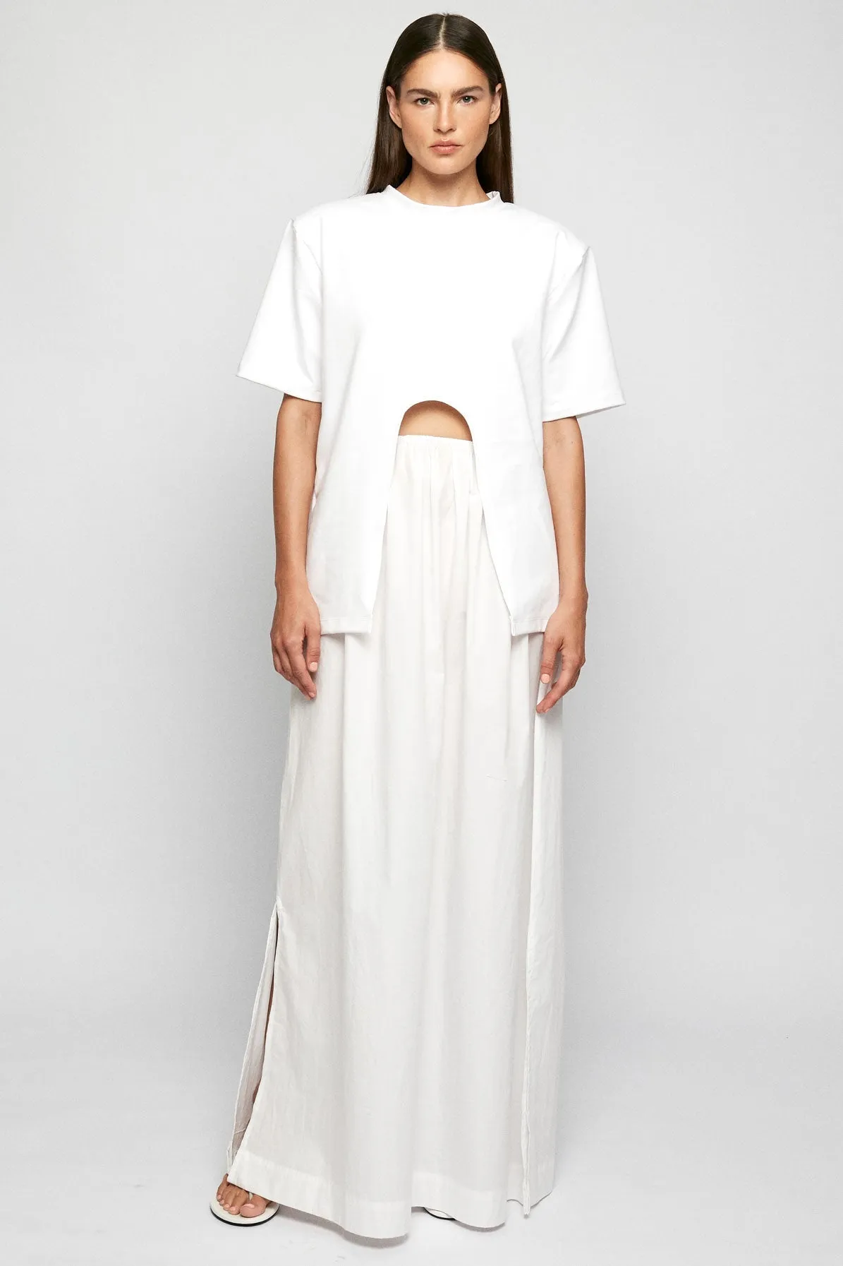 Relaxed Cut Out Tee | Relaxed Split Maxi Skirt