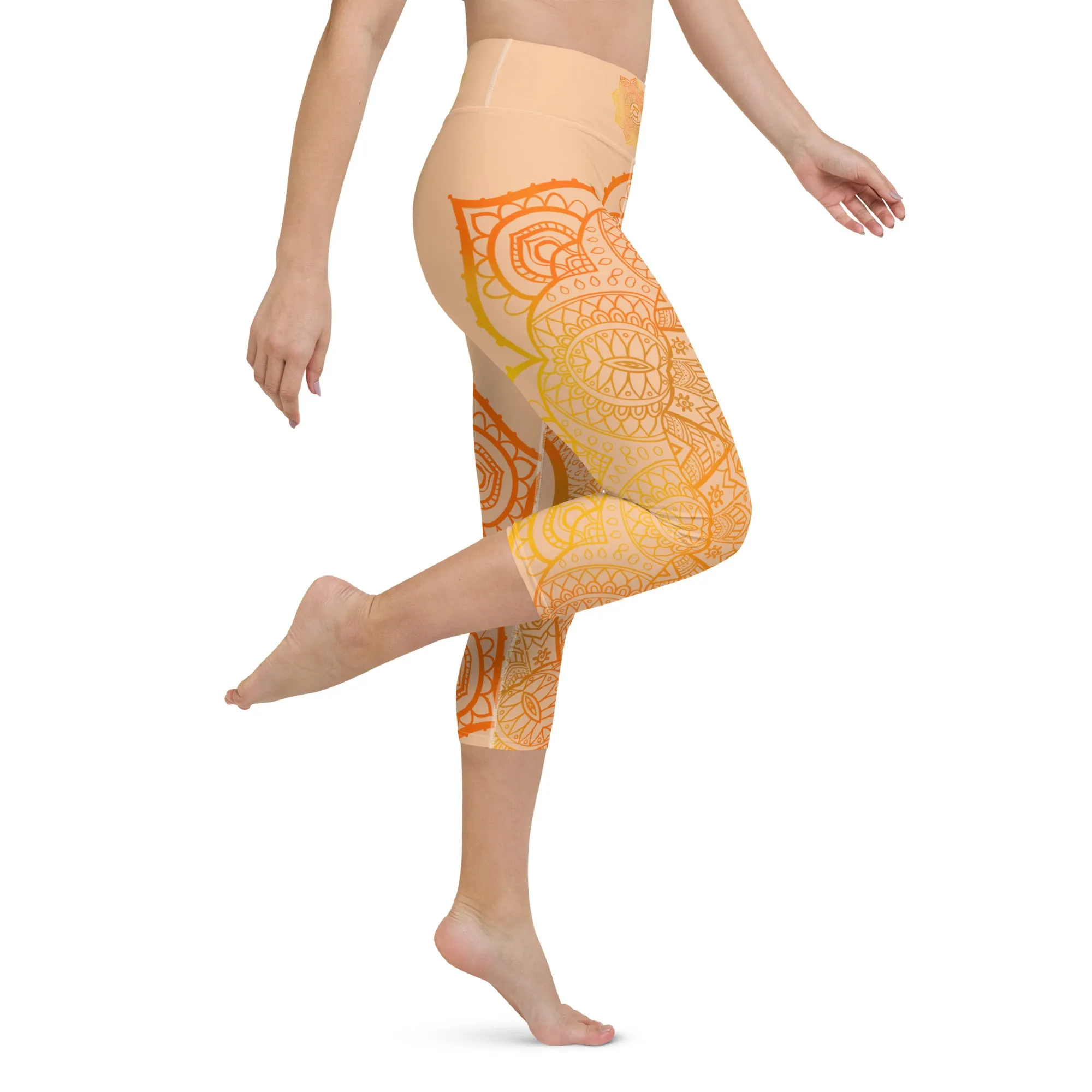 Sacral Chakra Mandala Capri Leggings by Goddess Swag