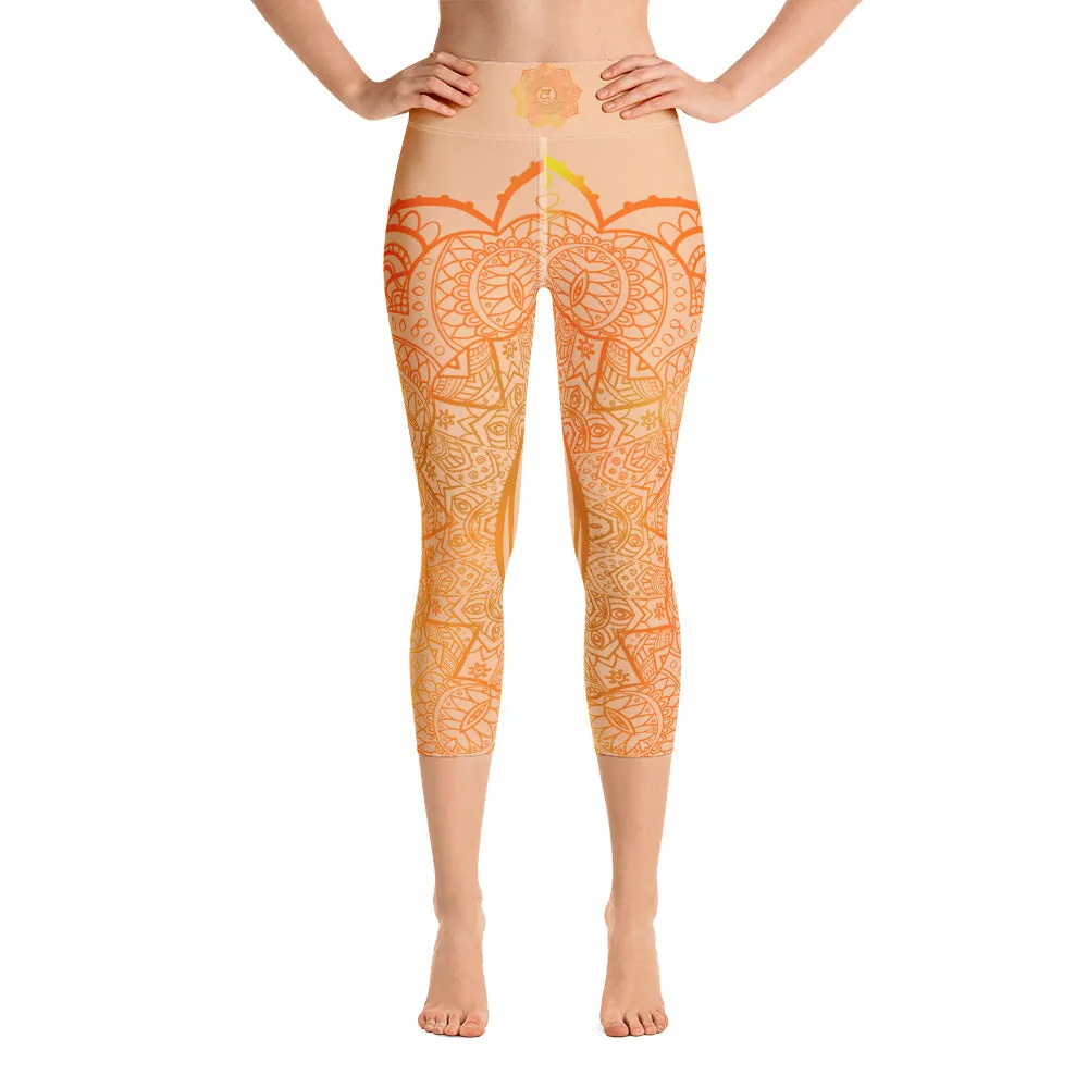 Sacral Chakra Mandala Capri Leggings by Goddess Swag