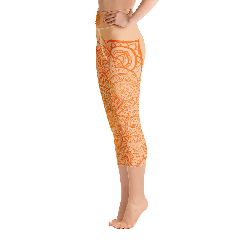 Sacral Chakra Mandala Capri Leggings by Goddess Swag
