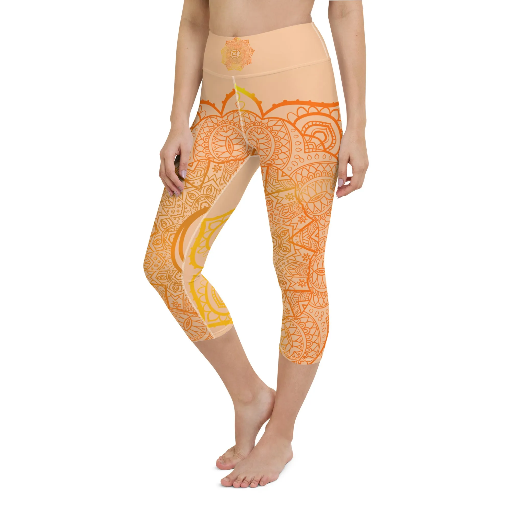 Sacral Chakra Mandala Capri Leggings by Goddess Swag