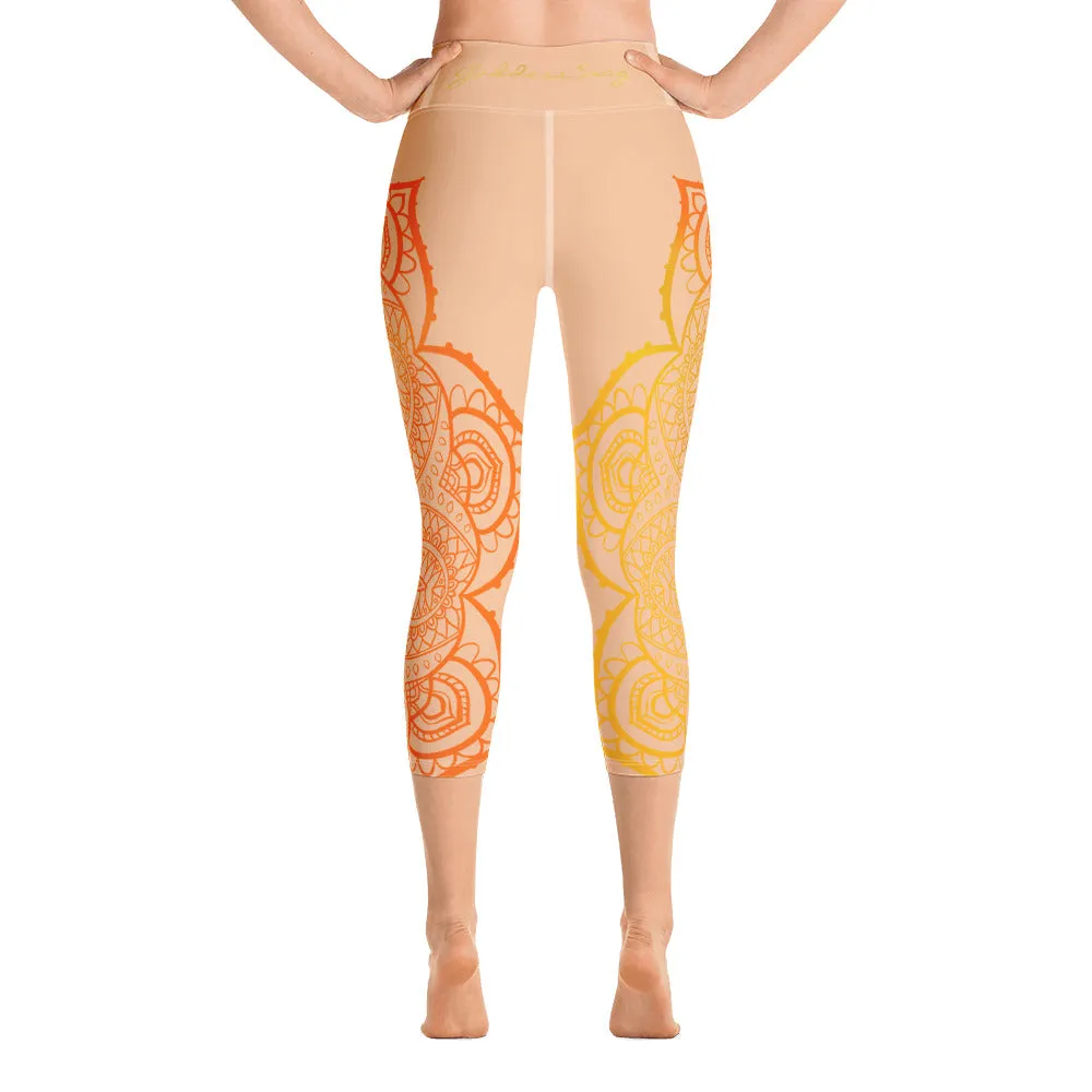 Sacral Chakra Mandala Capri Leggings by Goddess Swag
