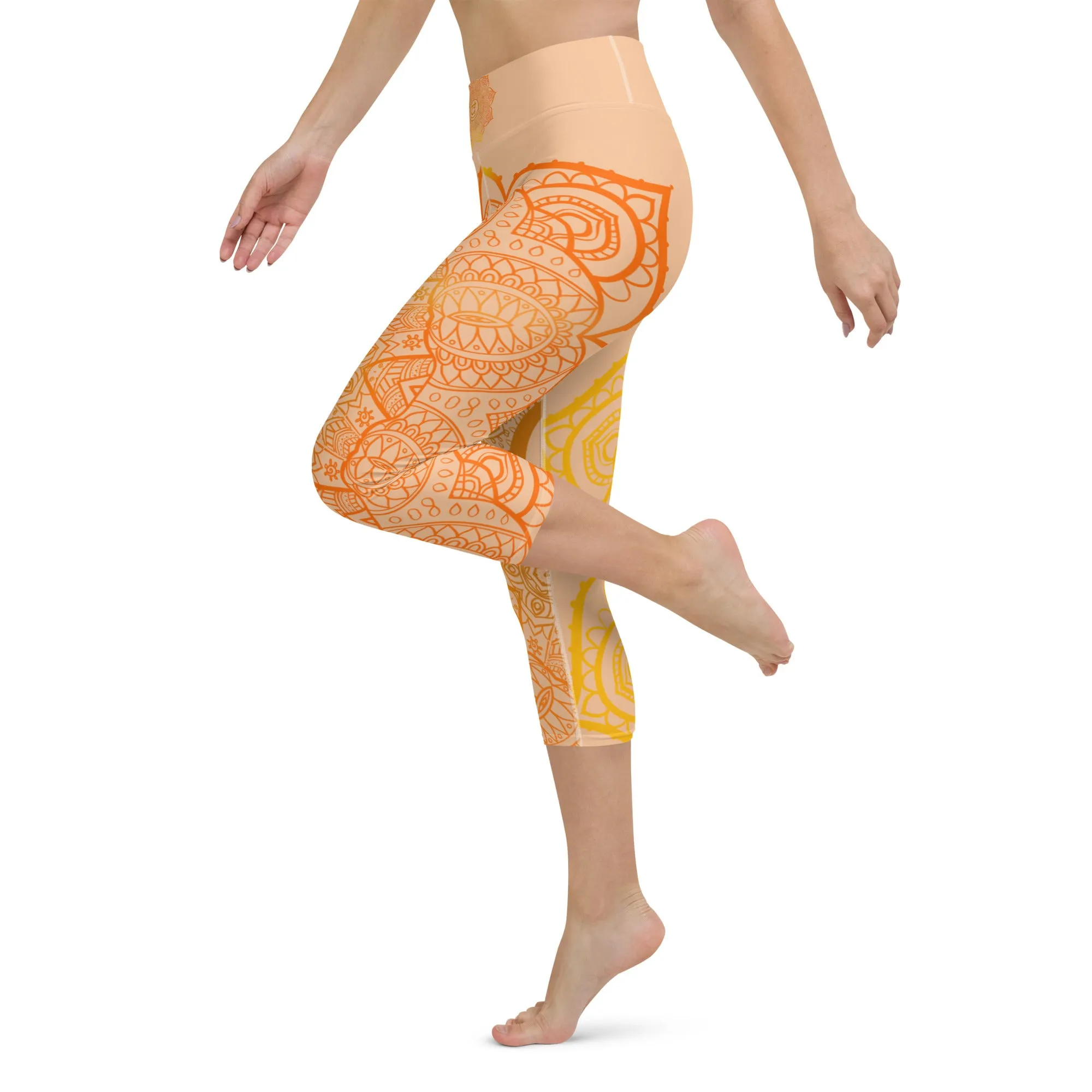 Sacral Chakra Mandala Capri Leggings by Goddess Swag