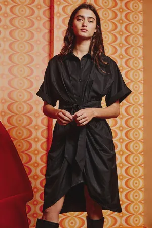 Satin Tulip Hem Shirt Dress