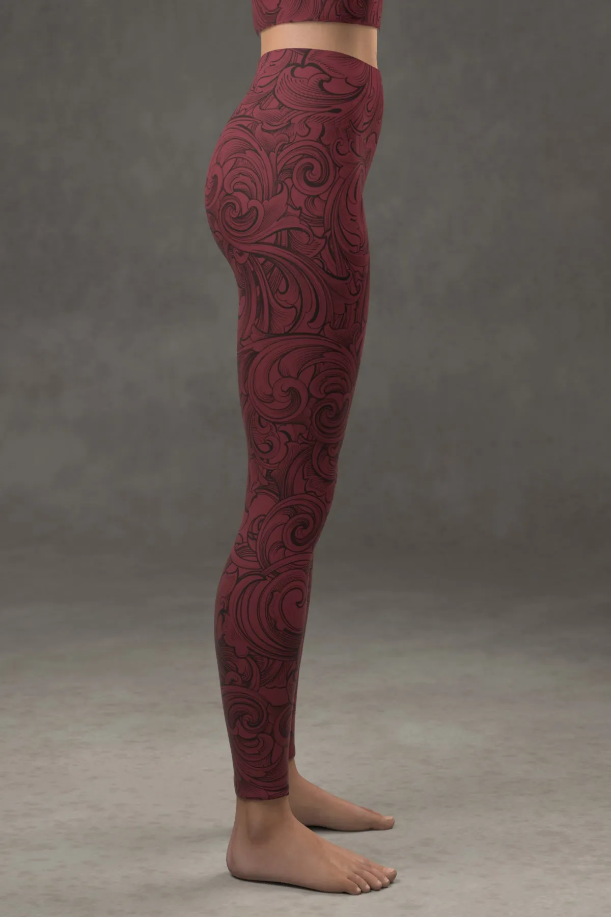 Scrollwork Yoga Leggings: Crimson