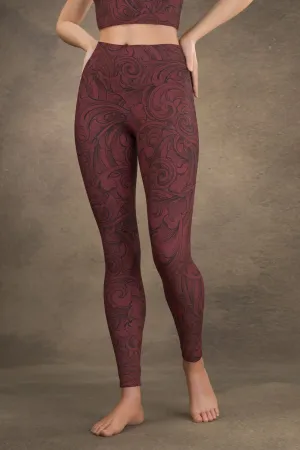 Scrollwork Yoga Leggings: Crimson