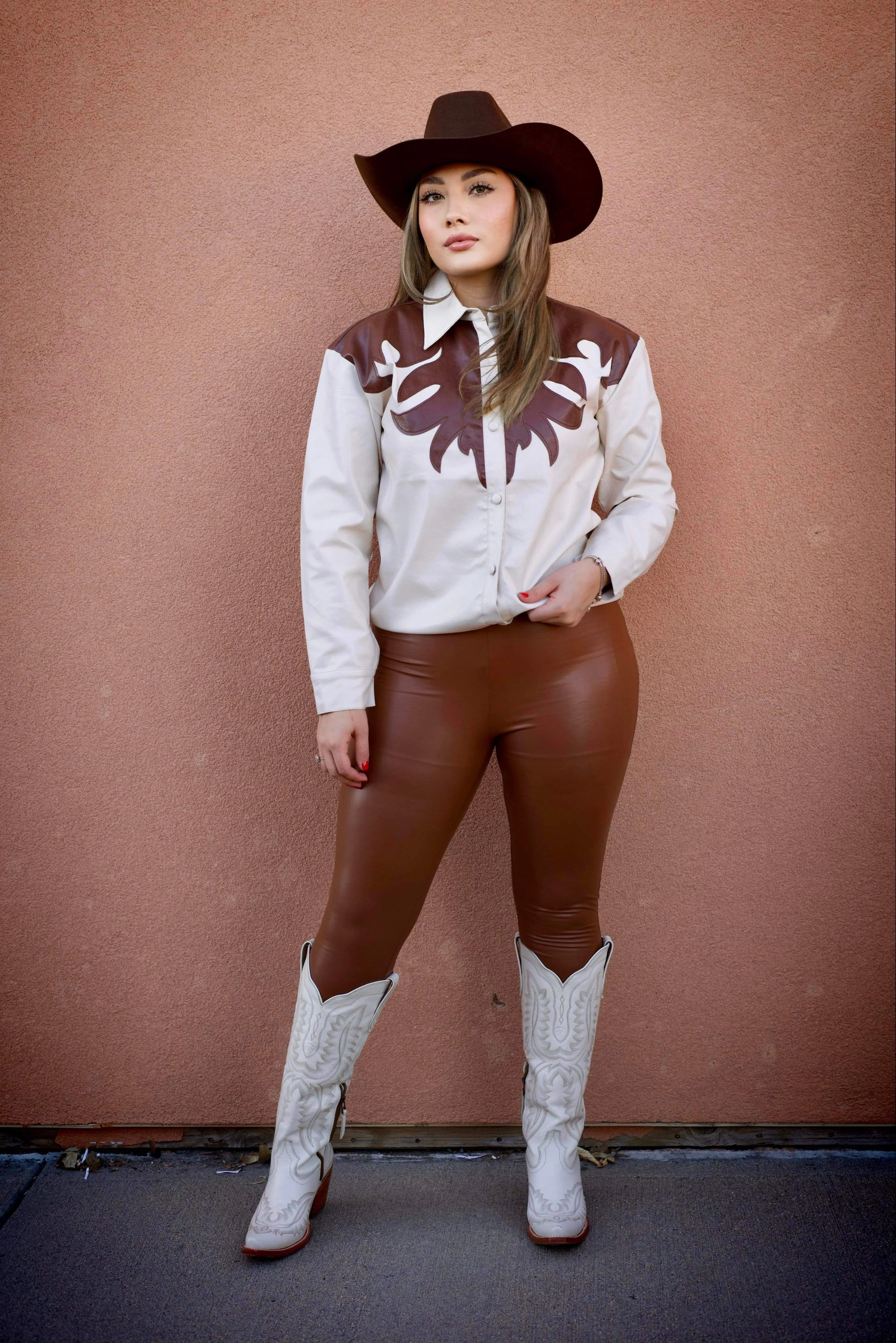 Selena Brown Faux Leather Leggings