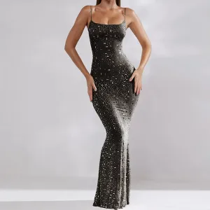 Sequin High Waist Backless Evening Maxi Dress