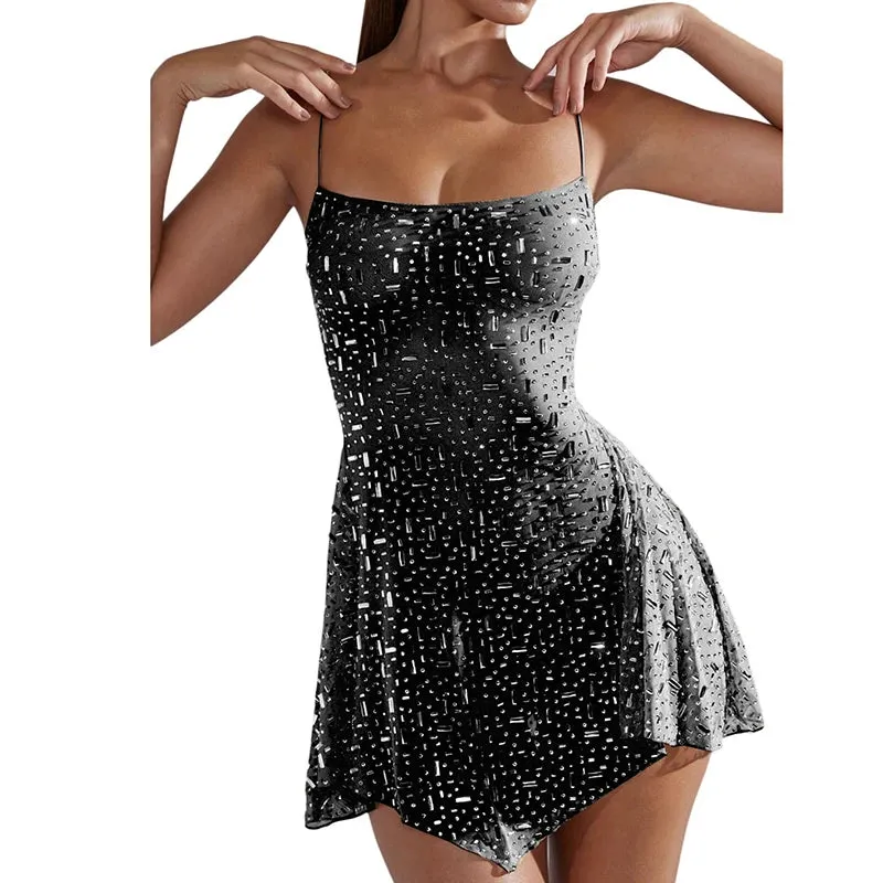 Sequin High Waist Backless Evening Maxi Dress