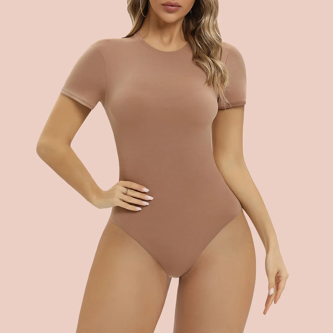 Short Sleeve Bodysuit Crew Neck Thong {SHAPERX}