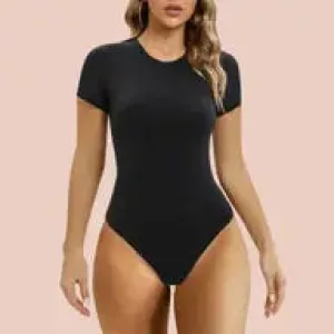 Short Sleeve Bodysuit Crew Neck Thong {SHAPERX}