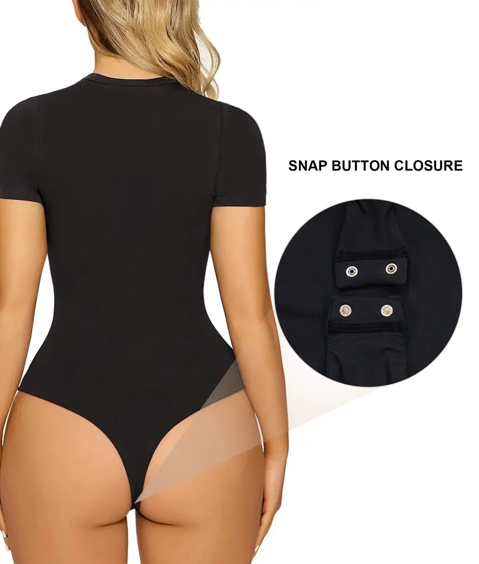 Short Sleeve Bodysuit Crew Neck Thong {SHAPERX}