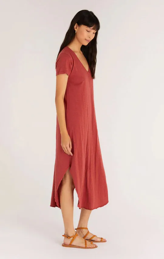 Short sleeve reverie dress in rouge