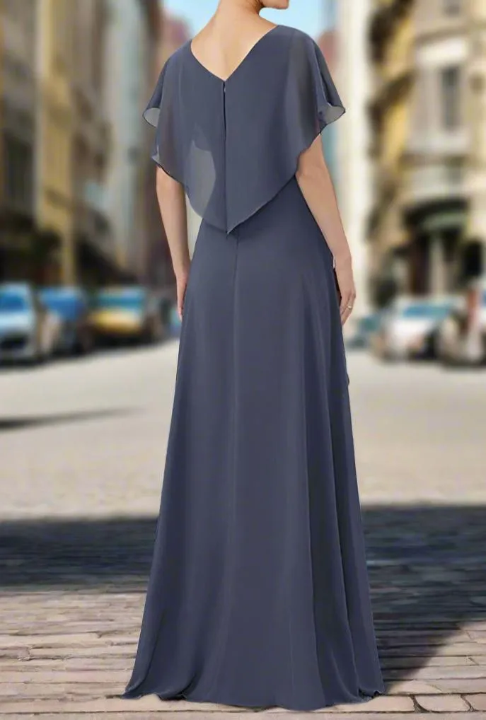 Short Sleeves V-Neck Asymmetrical Mother of The Bride Dresses