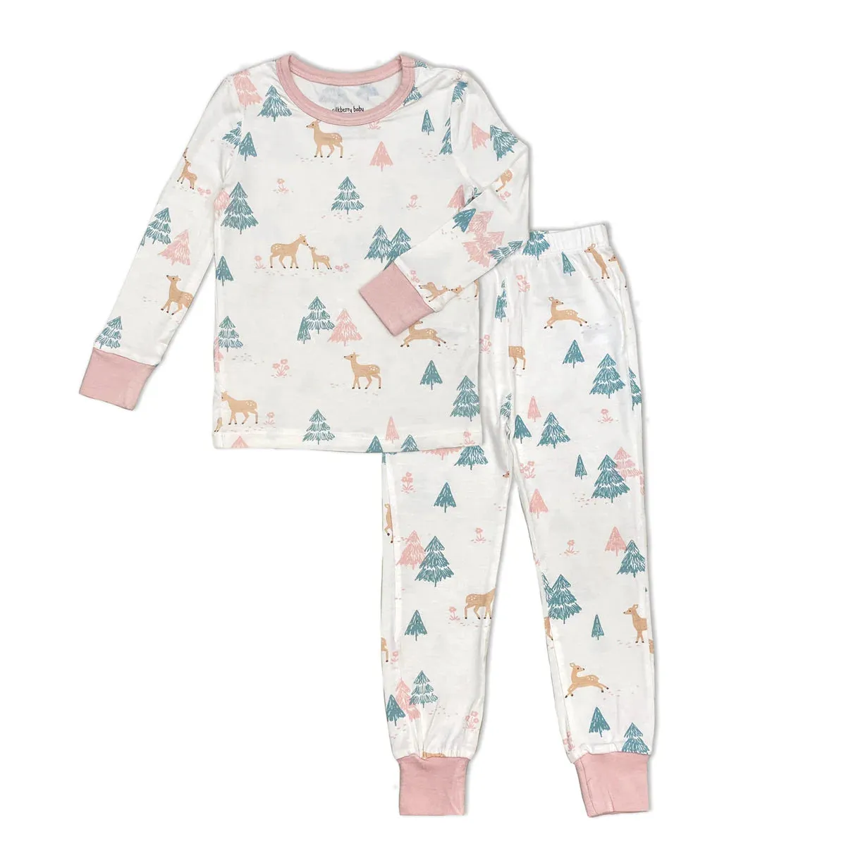 Silkberry Girls Bamboo Long Sleeve Pajama Set - Deer Forest