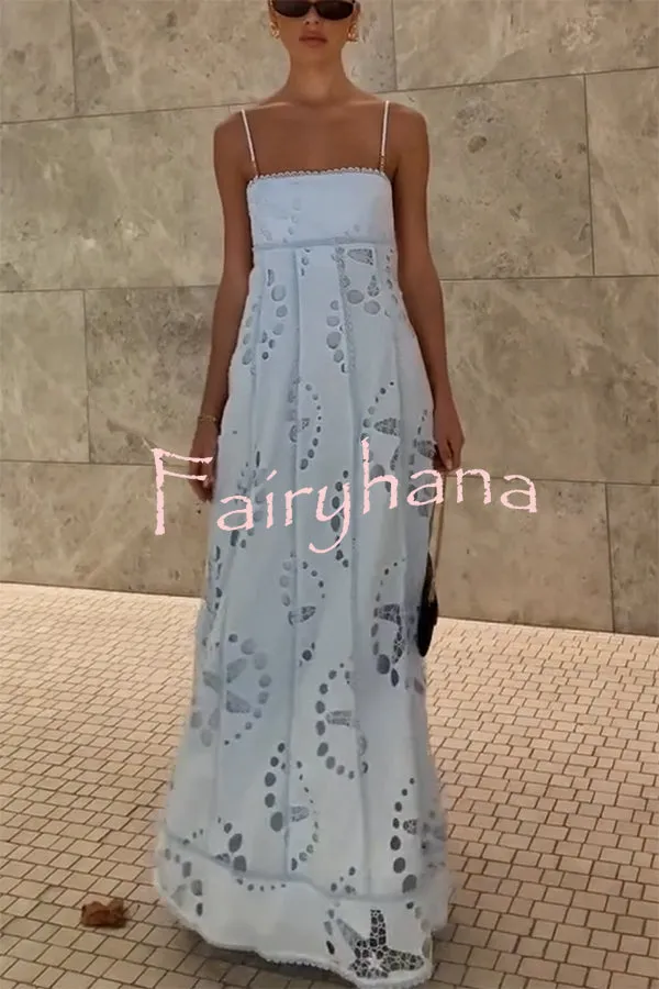 Simona Embroidered Starfish Pattern Backless Tie-up Slip Maxi Dress