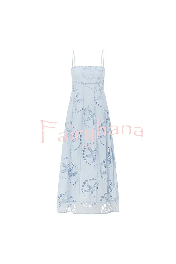 Simona Embroidered Starfish Pattern Backless Tie-up Slip Maxi Dress