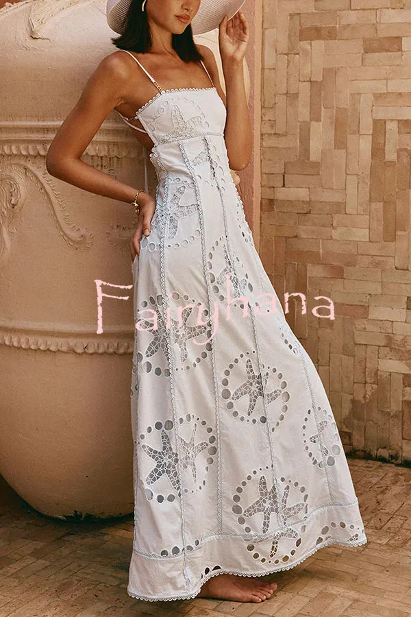 Simona Embroidered Starfish Pattern Backless Tie-up Slip Maxi Dress