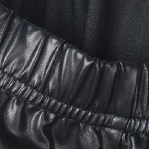 Slim Black Faux Leather Leggings  with Transparent Mesh Splicing