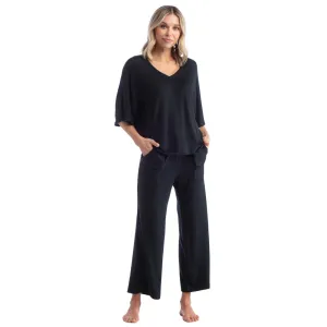 Softies V-Neck Pajama Set- Black