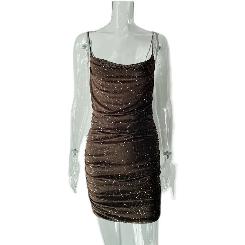 Sparkling V-Neck Backless Slip Dress