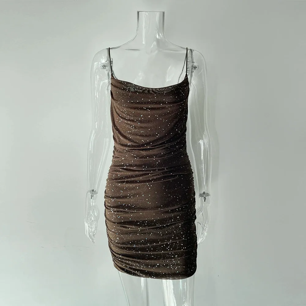 Sparkling V-Neck Backless Slip Dress