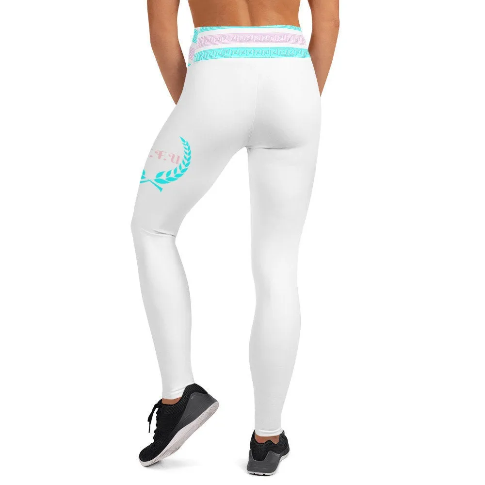 STFU Greek Trim Yoga Leggings - Pink & Blue on White