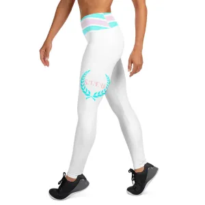 STFU Greek Trim Yoga Leggings - Pink & Blue on White