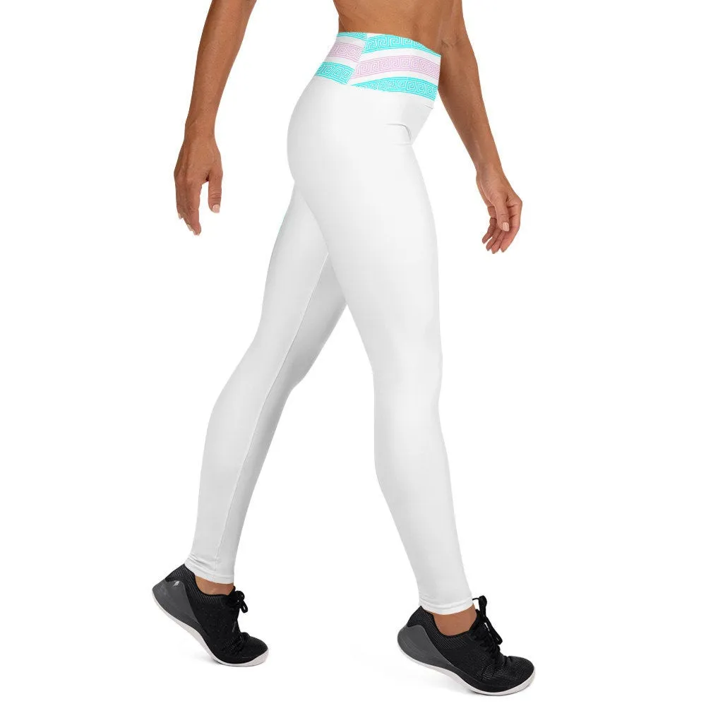 STFU Greek Trim Yoga Leggings - Pink & Blue on White