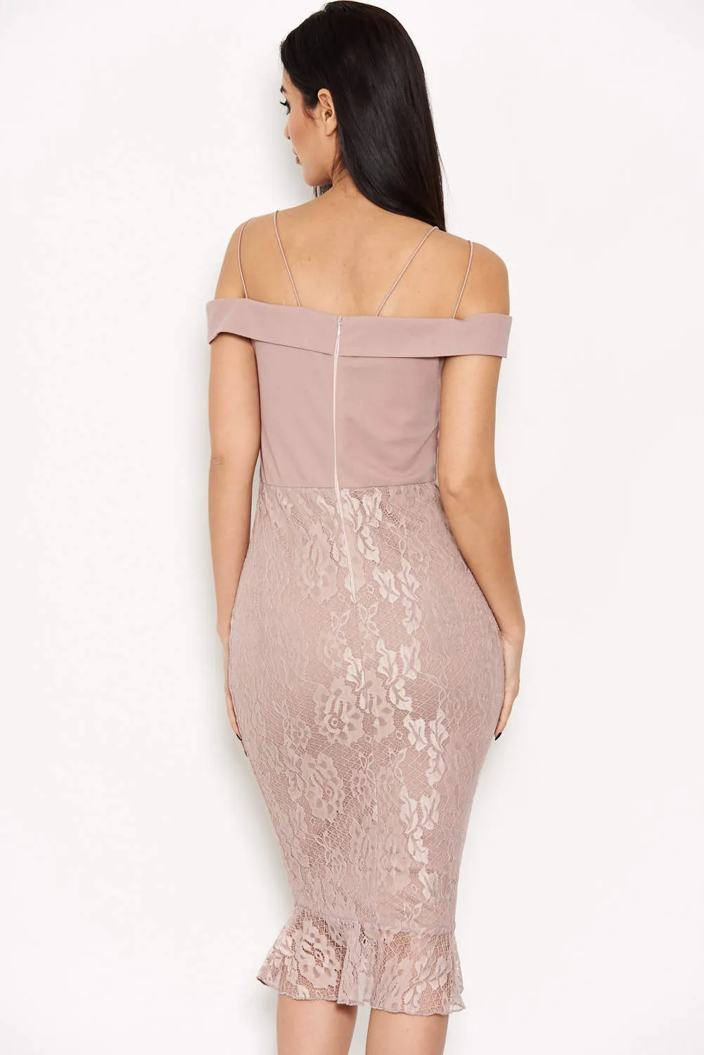 Strappy Lace Skirt Frill Hem Dress