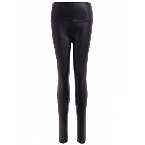 Stretchy PU Leather Leggings - Black One Size