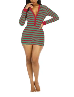 Striped Christmas Onesie  Short Pjs