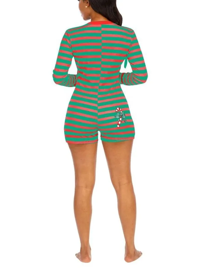 Striped Christmas Onesie  Short Pjs