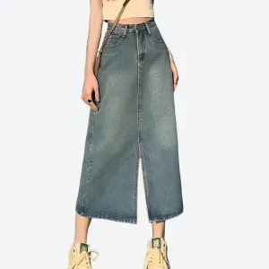 Stylish Long Denim A-Line Skirts