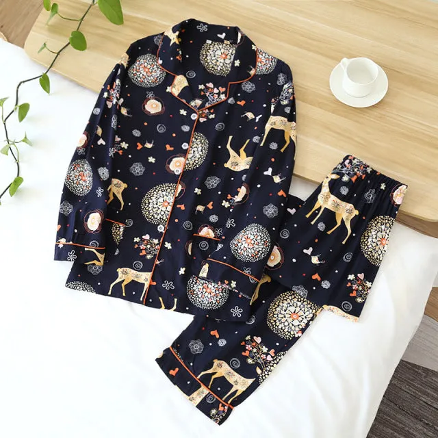 Summer New  long-sleeved trousers ladies pajamas suit  long Sleepwear women