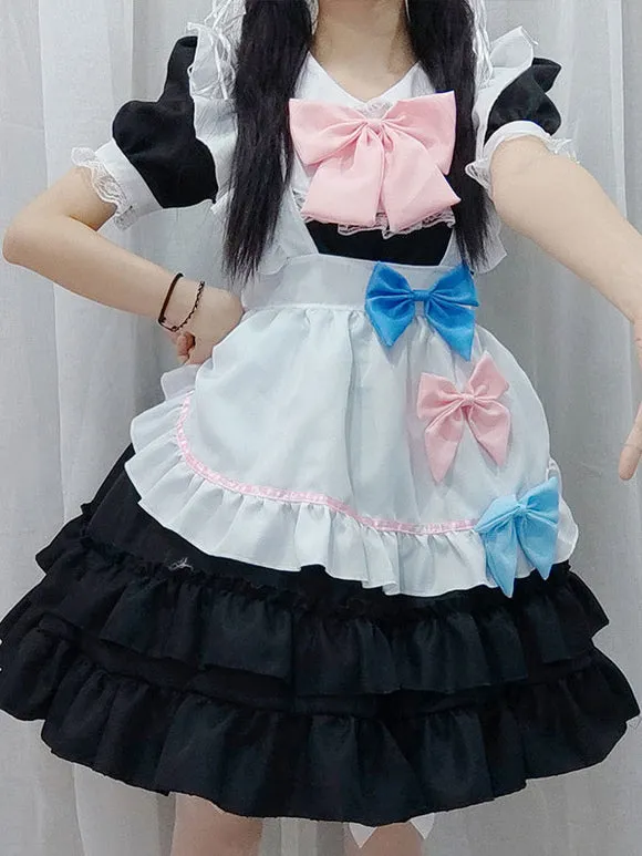 Sweet Maid Lolita Dress Polyester Short Sleeves Ruffles Lolita Dress
