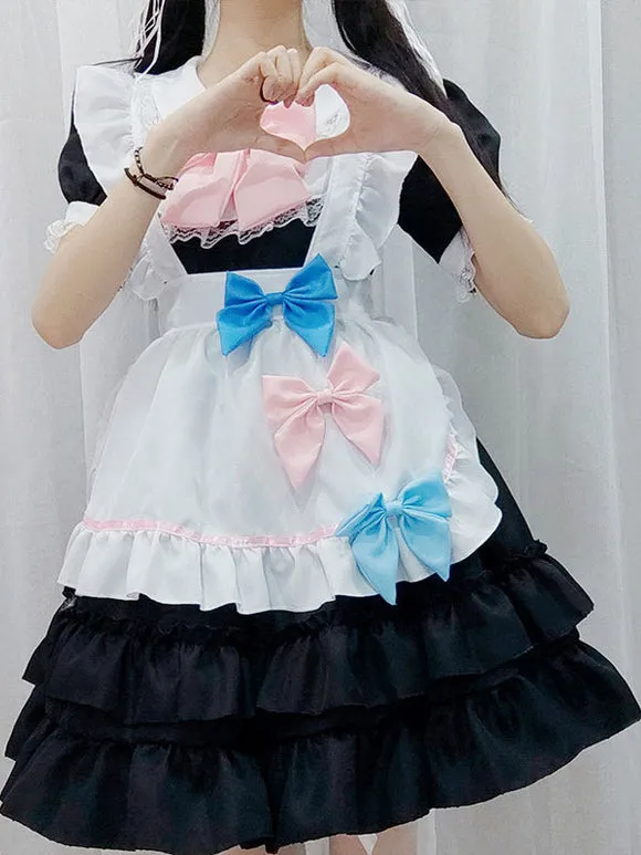 Sweet Maid Lolita Dress Polyester Short Sleeves Ruffles Lolita Dress