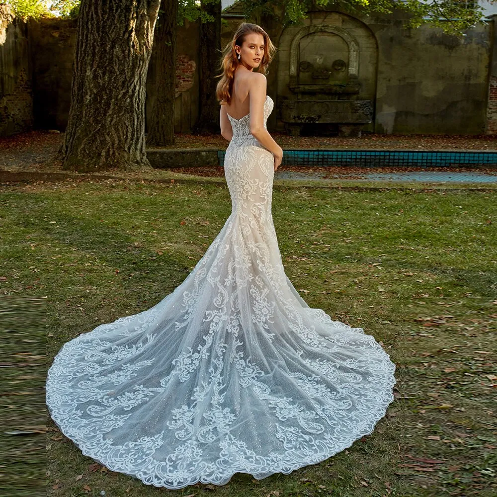 Sweetheart Neck Backless Illusion Mermaid Dresses