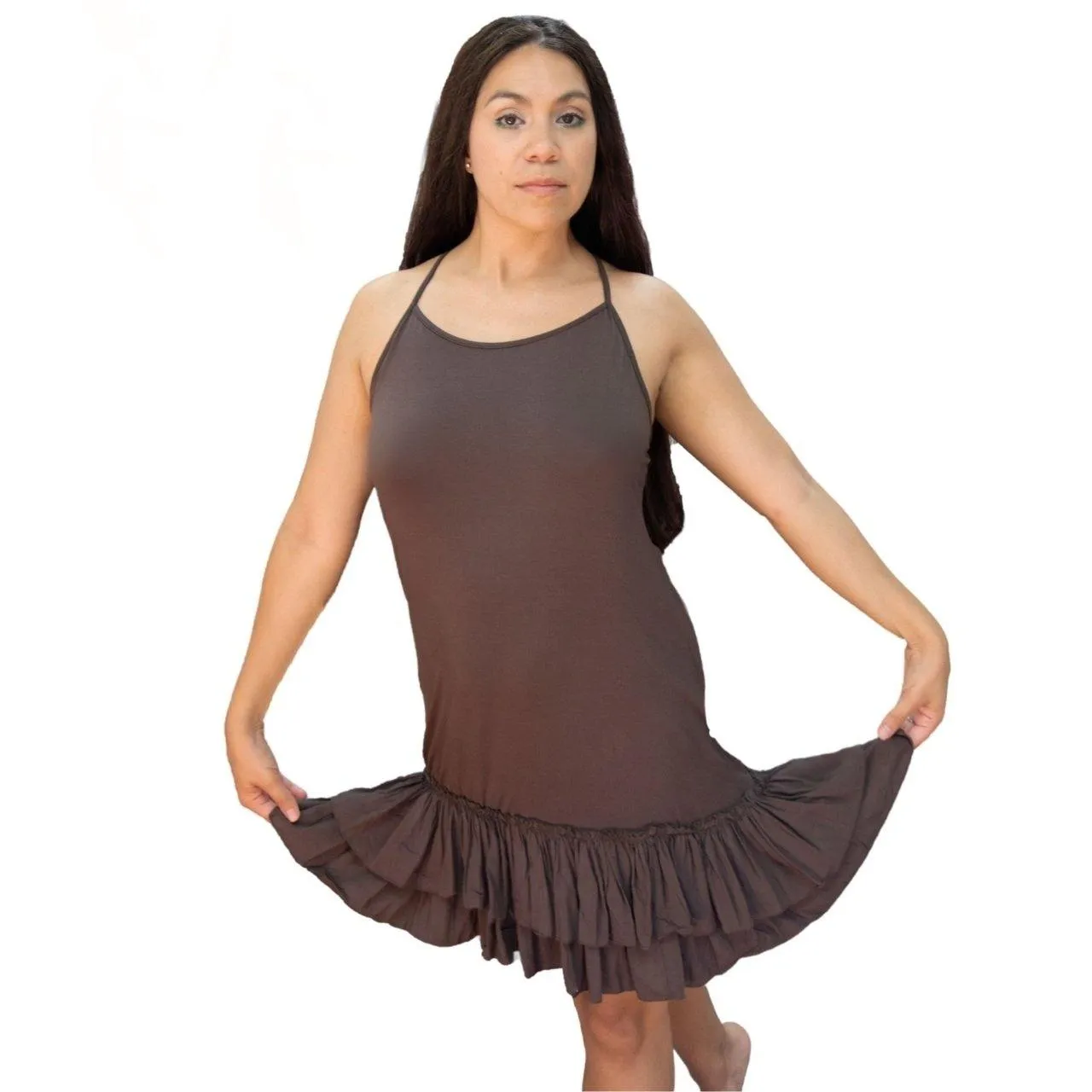 Taupe Beige Layered Double Ruffle Dress Extender Slip