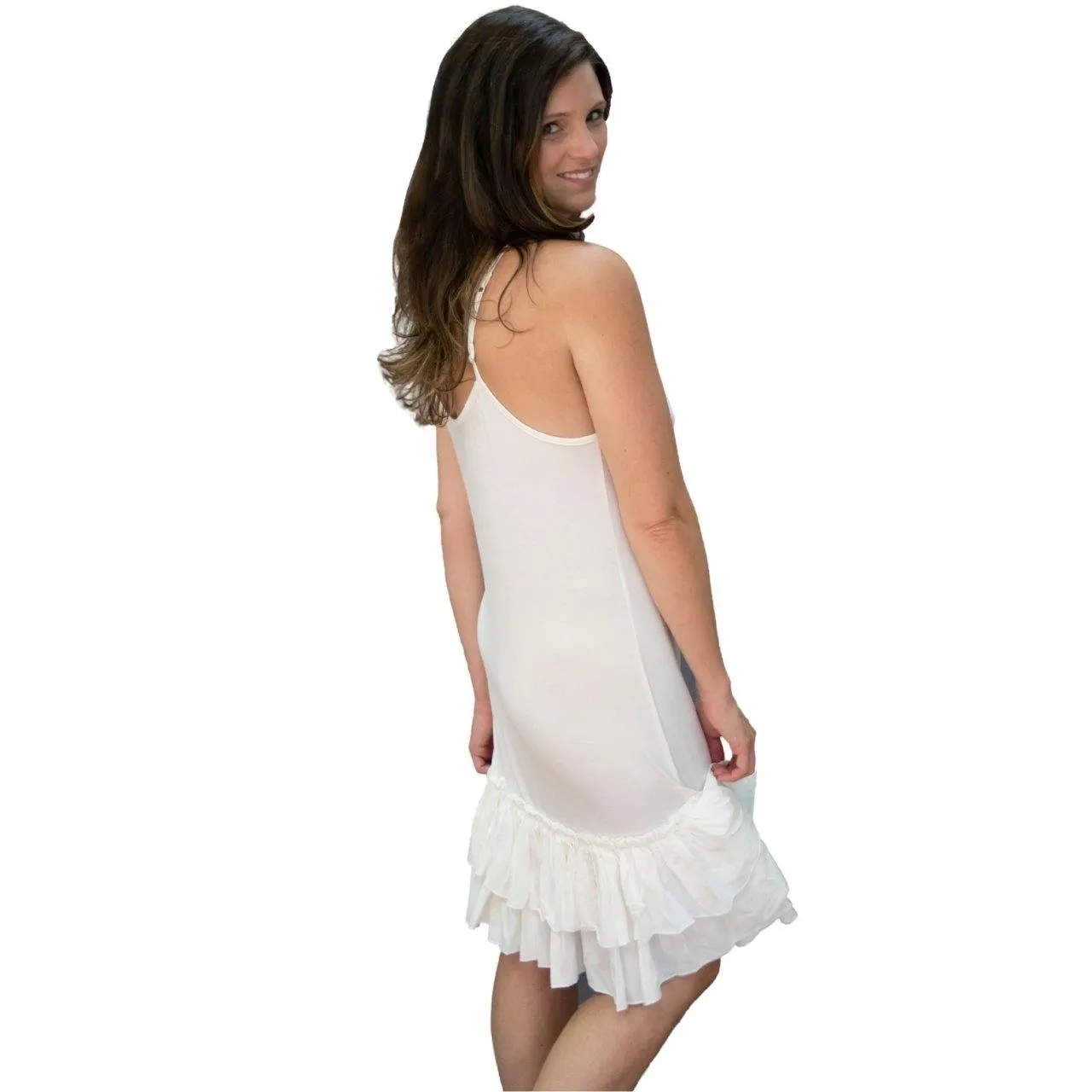 Taupe Beige Layered Double Ruffle Dress Extender Slip