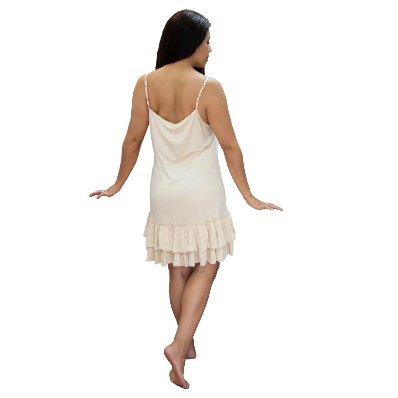 Taupe Beige Layered Double Ruffle Dress Extender Slip
