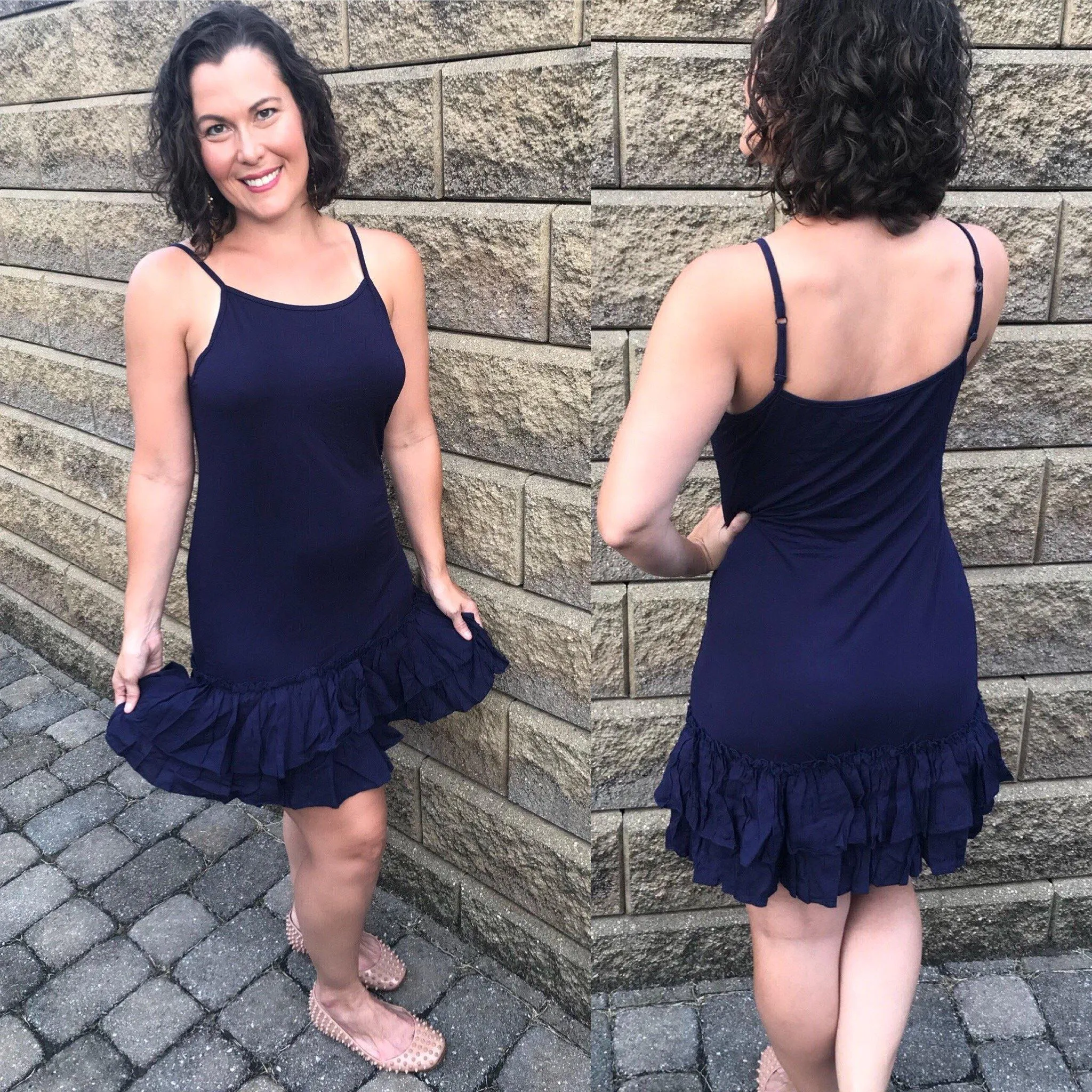 Taupe Beige Layered Double Ruffle Dress Extender Slip