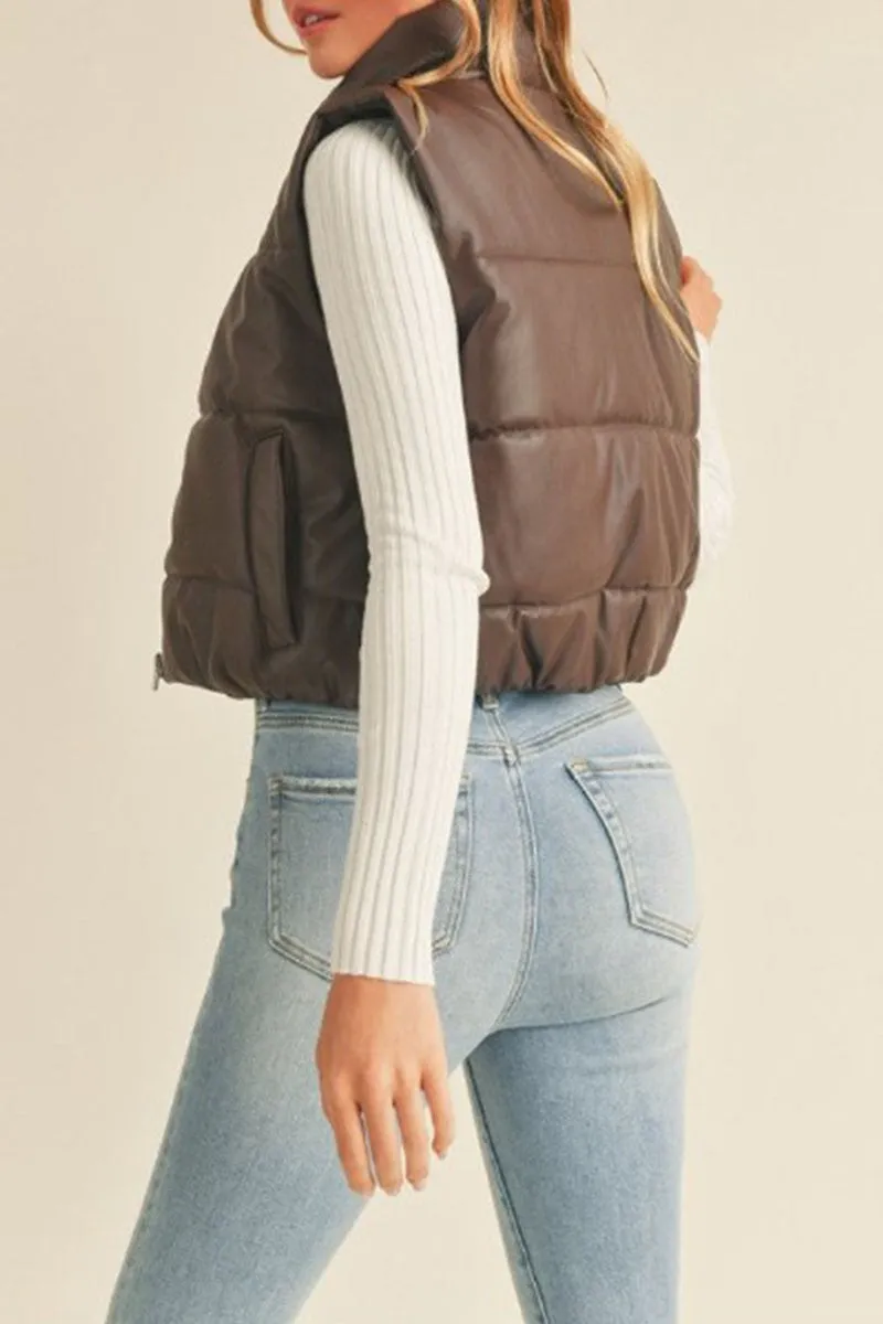 The Alana Cropped Faux Leather Puffer Vest
