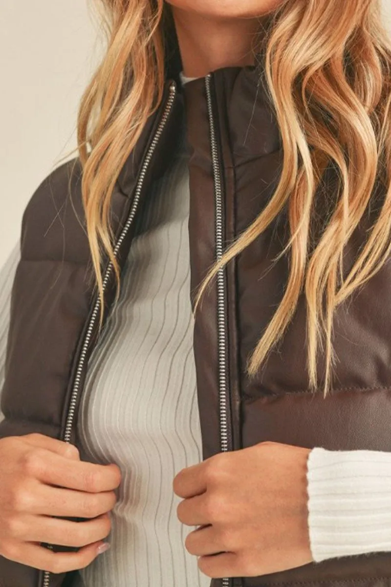 The Alana Cropped Faux Leather Puffer Vest