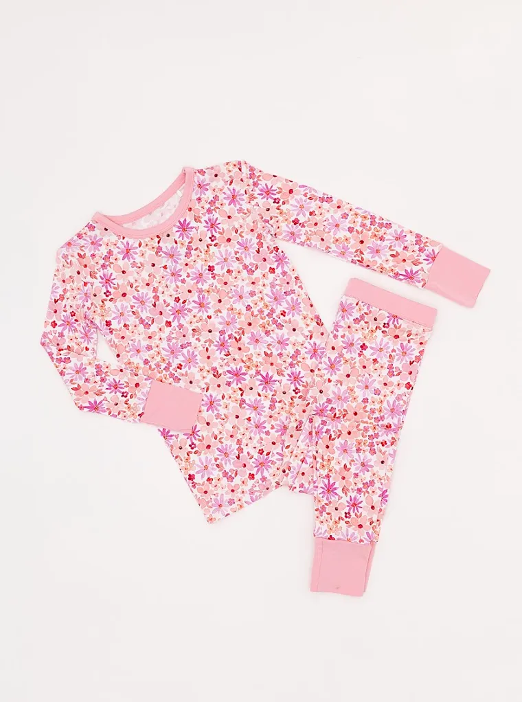 The Sleepy Sloth Blushing Blooms Pink Floral Print Two Piece Jammies Pajamas